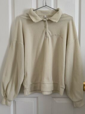 Cream Fleece Polo Sweater